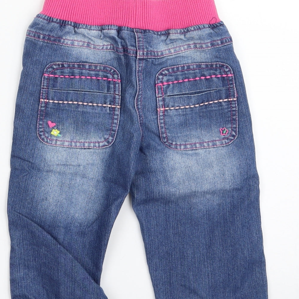 Dunnes Stores Girls Blue Floral Cotton Tapered Jeans Size 2-3 Years  Regular  - Smile Be Happy