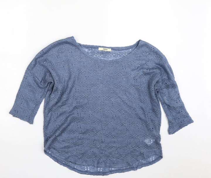 Oasis Womens Blue Boat Neck Acrylic Pullover Jumper Size S