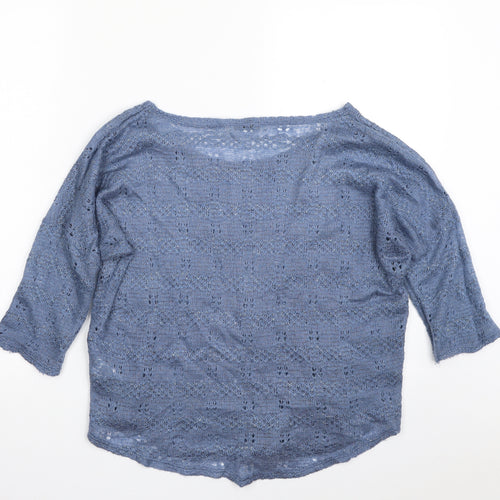 Oasis Womens Blue Boat Neck  Acrylic Pullover Jumper Size S