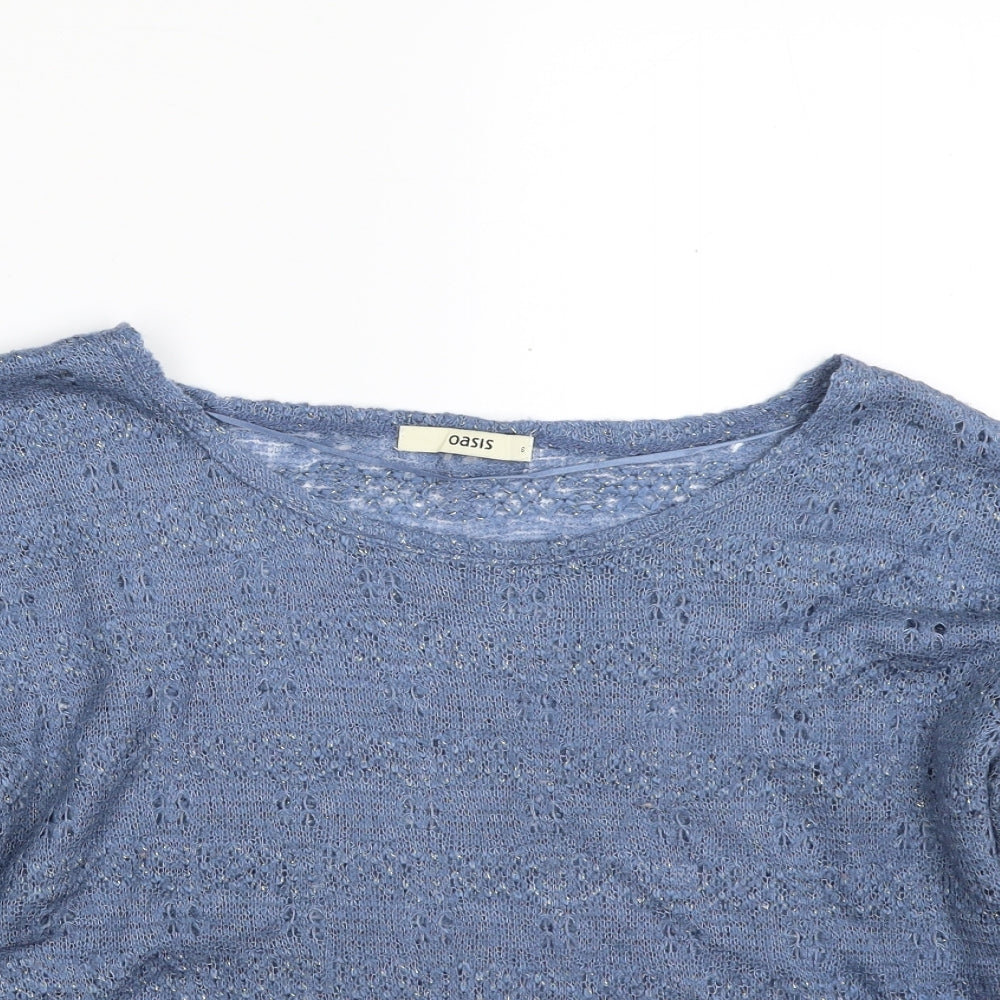 Oasis Womens Blue Boat Neck  Acrylic Pullover Jumper Size S