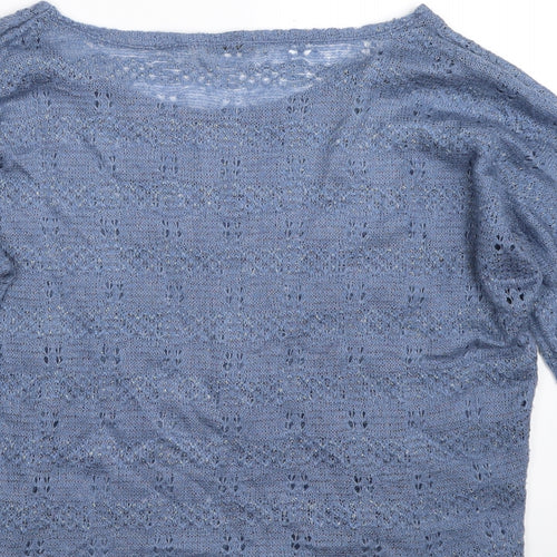 Oasis Womens Blue Boat Neck  Acrylic Pullover Jumper Size S