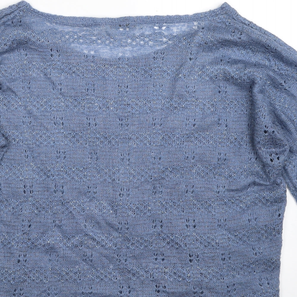 Oasis Womens Blue Boat Neck  Acrylic Pullover Jumper Size S