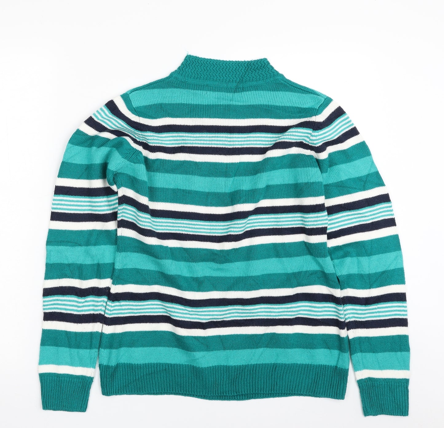 Isle Womens Green V-Neck Striped Acrylic Pullover Jumper Size 10   - Size 10-12