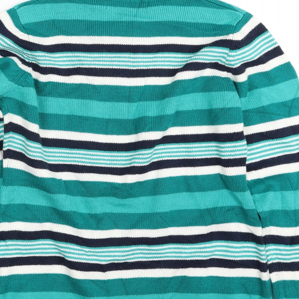 Isle Womens Green V-Neck Striped Acrylic Pullover Jumper Size 10   - Size 10-12