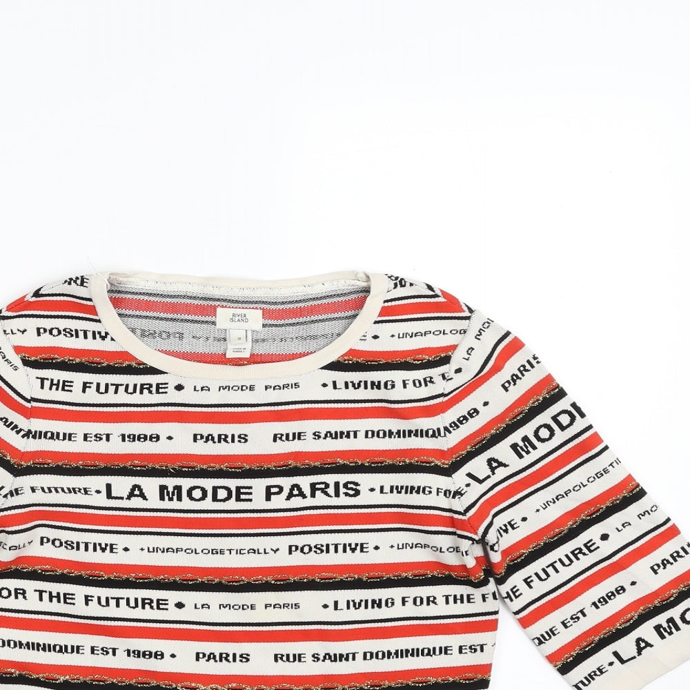 River Island Womens Multicoloured Crew Neck Striped Polyamide Pullover Jumper Size 8   - LA MODE PARIS