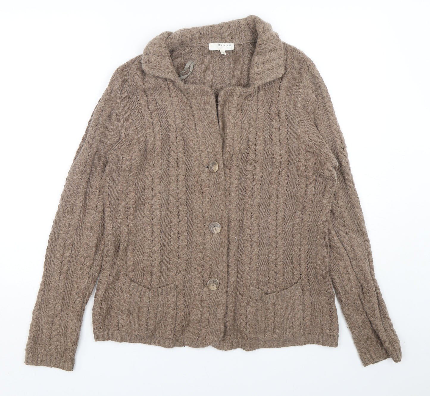 Kenar Womens Brown Collared  Nylon Cardigan Jumper Size XL