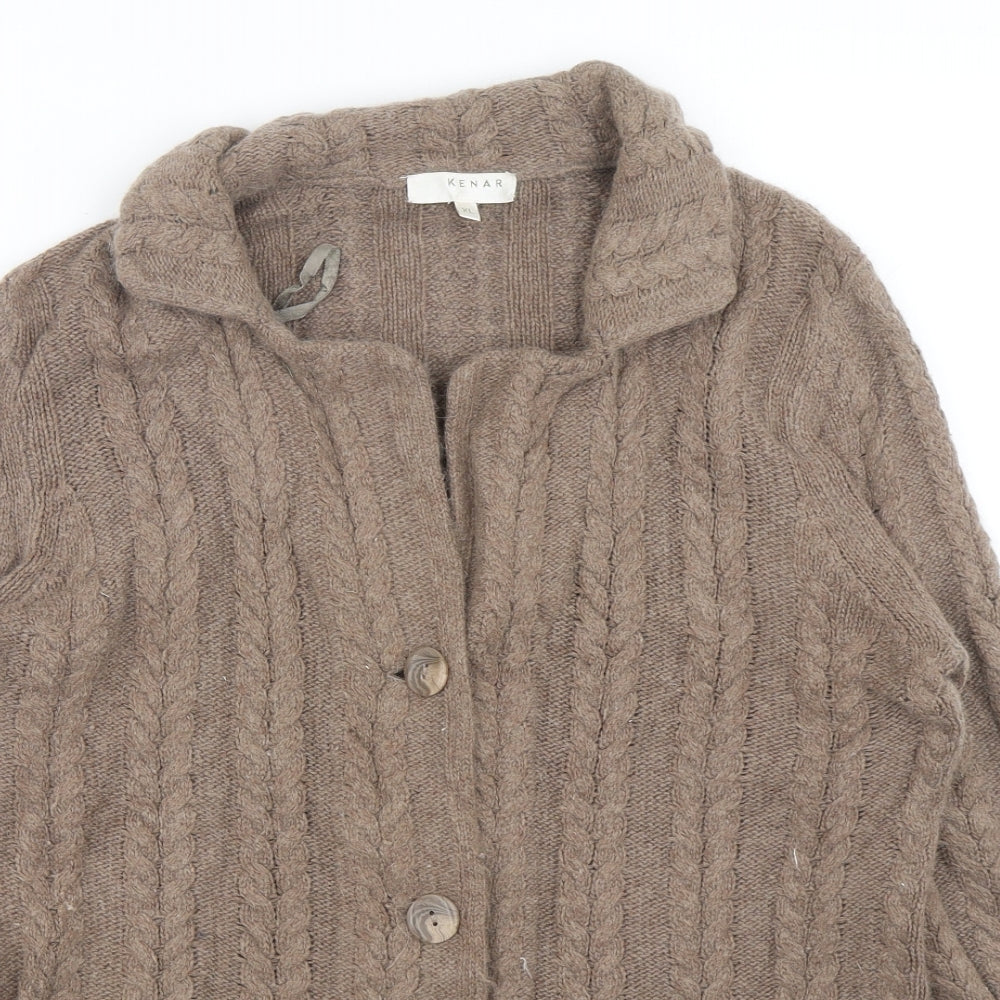 Kenar Womens Brown Collared  Nylon Cardigan Jumper Size XL