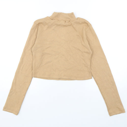 Missguided Womens Beige  Polyester Cropped T-Shirt Size 8 Mock Neck