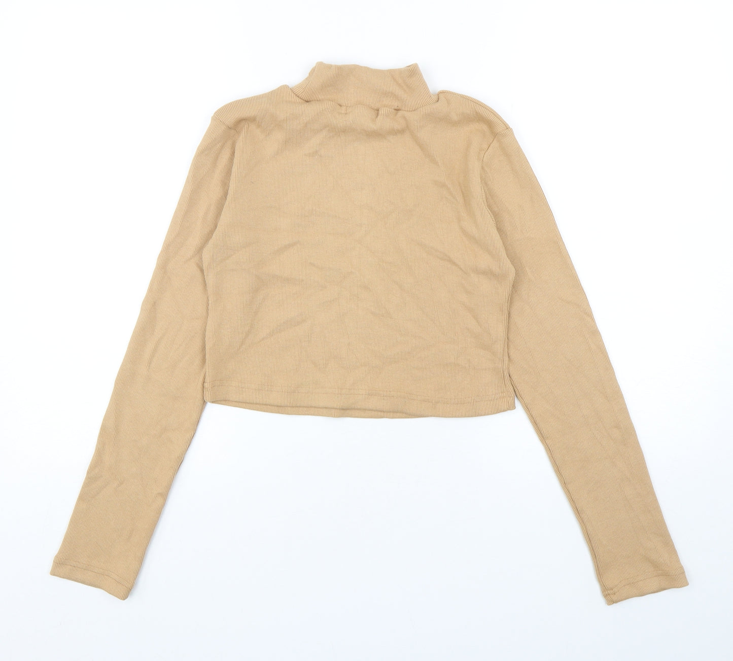 Missguided Womens Beige  Polyester Cropped T-Shirt Size 8 Mock Neck