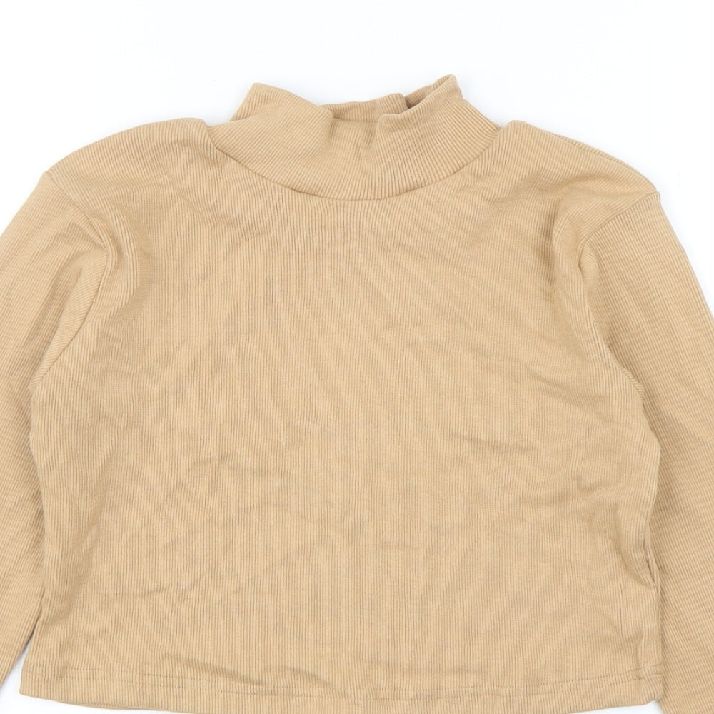 Missguided Womens Beige  Polyester Cropped T-Shirt Size 8 Mock Neck