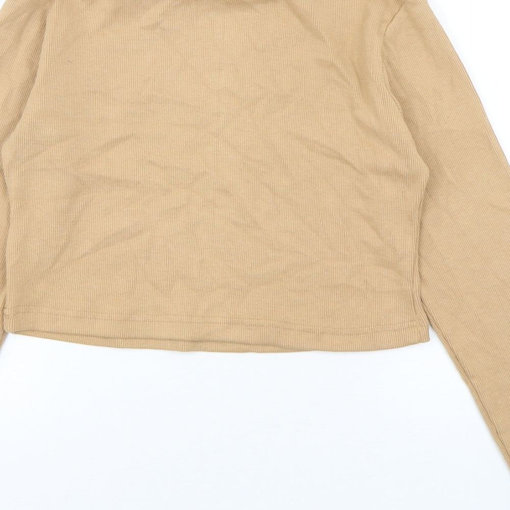 Missguided Womens Beige  Polyester Cropped T-Shirt Size 8 Mock Neck