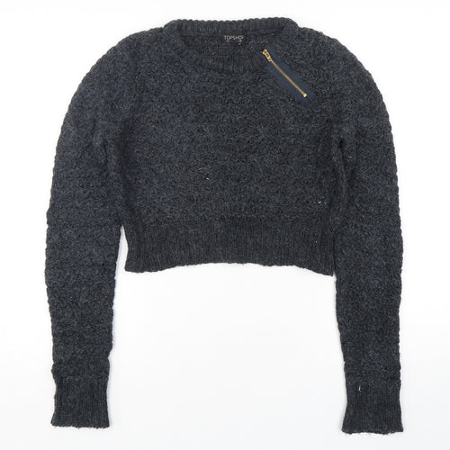 Topshop Womens Grey Round Neck  Acrylic Pullover Jumper Size 10   - Cropped