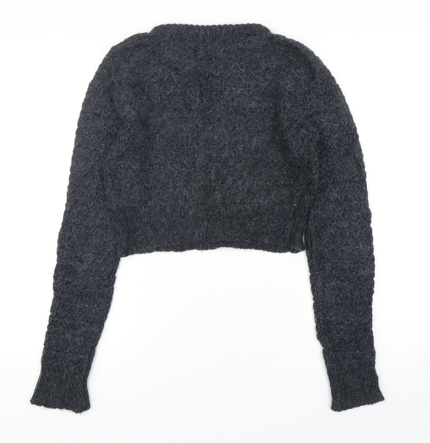 Topshop Womens Grey Round Neck  Acrylic Pullover Jumper Size 10   - Cropped