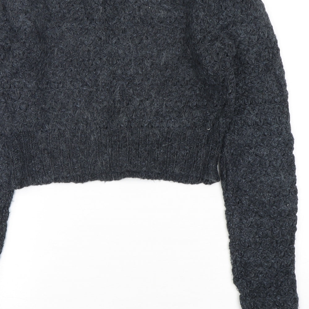 Topshop Womens Grey Round Neck  Acrylic Pullover Jumper Size 10   - Cropped