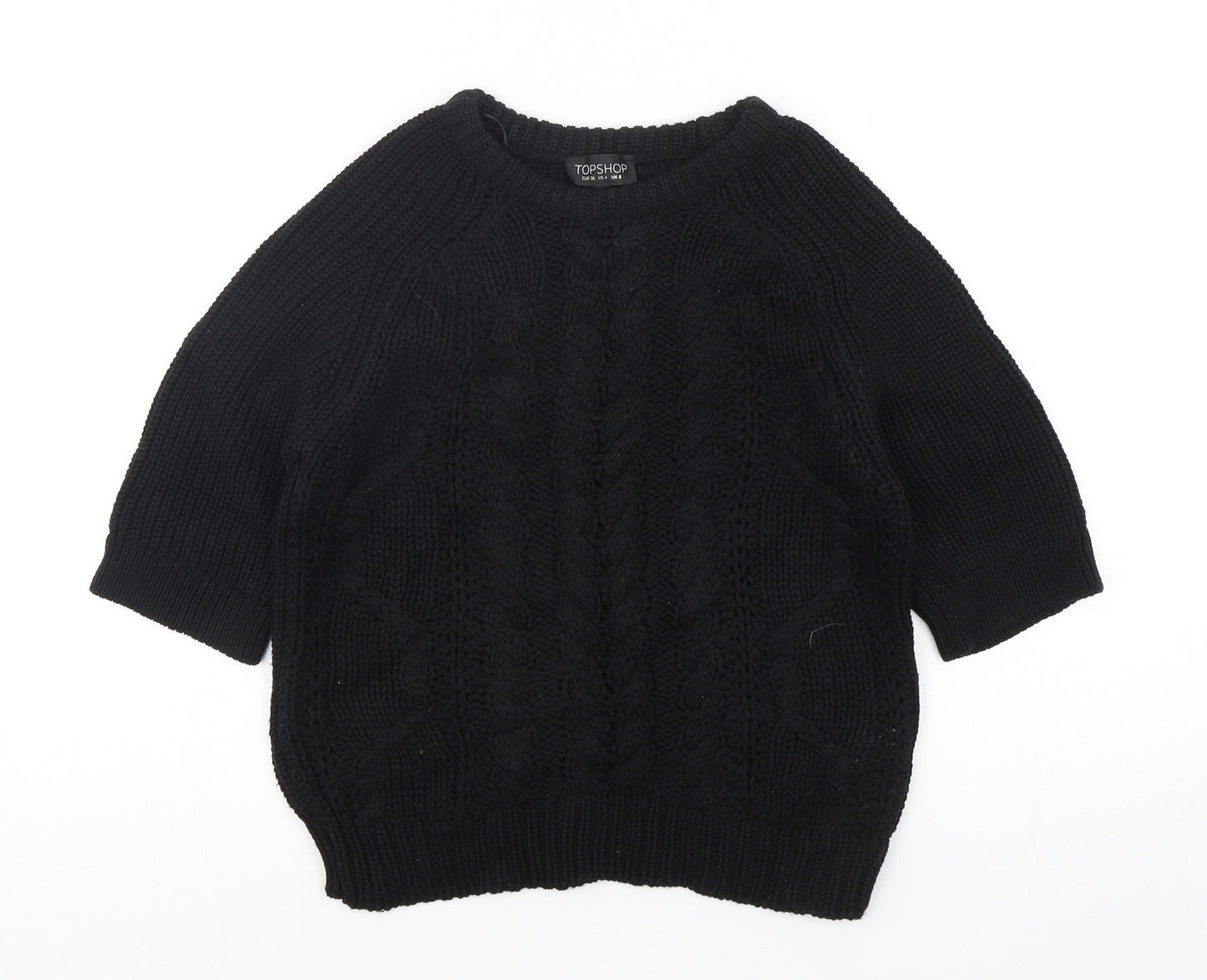 Topshop Womens Black Round Neck  Acrylic Pullover Jumper Size 8