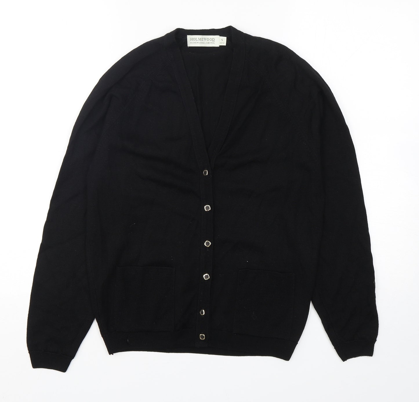 Holmewood Womens Black V-Neck  Wool Cardigan Jumper Size 10