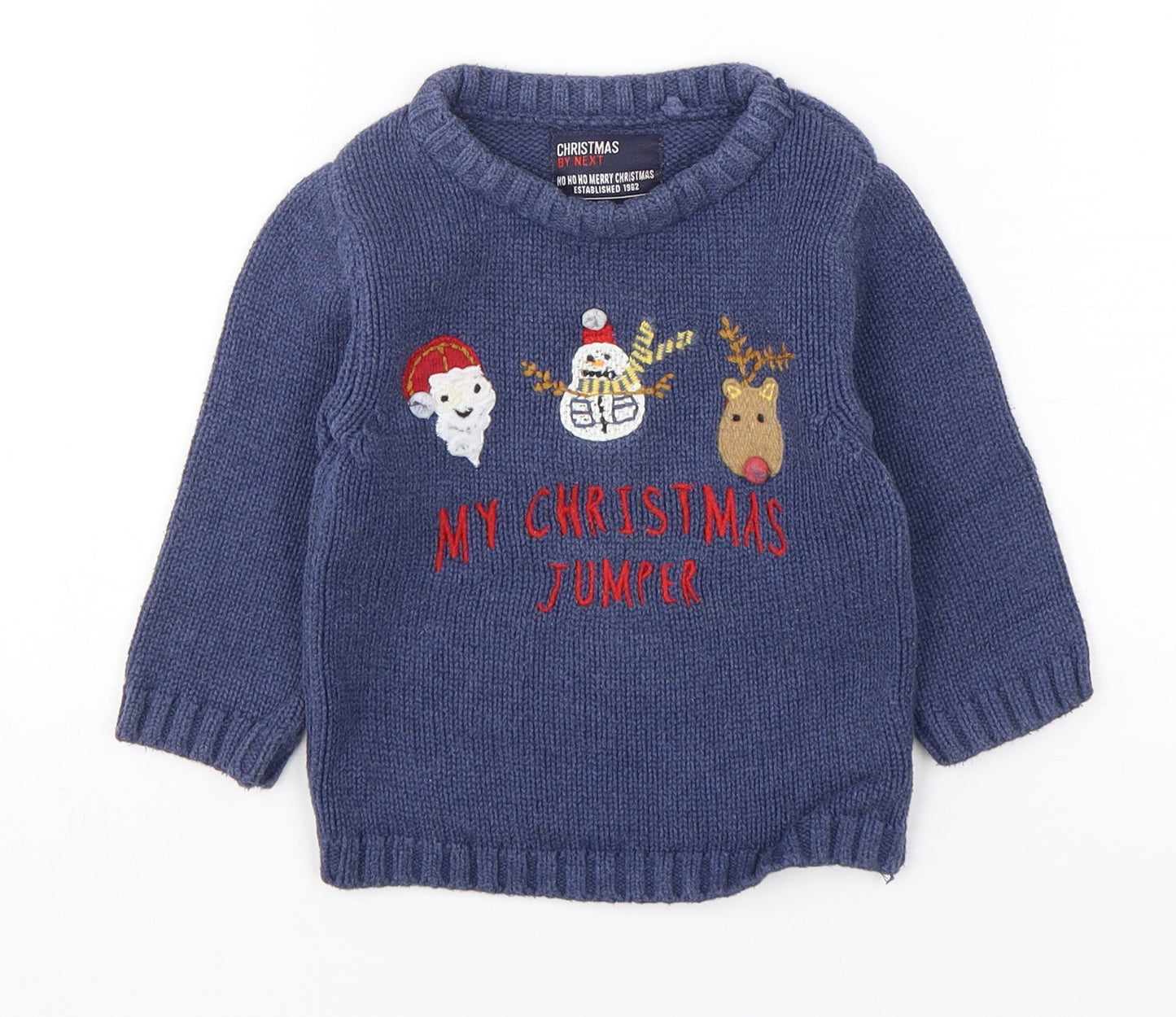 NEXT Boys Blue  Cotton Pullover Jumper Size 9-12 Months   - Christmas