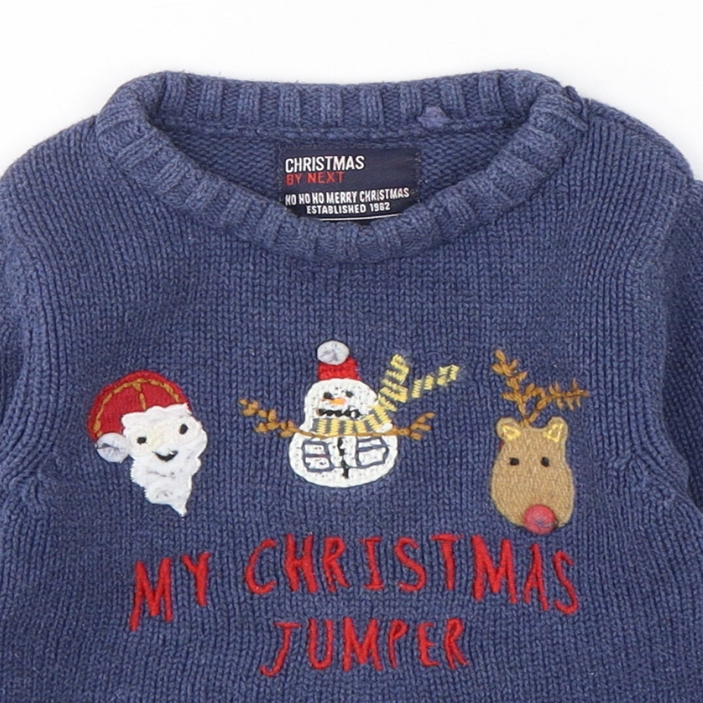 NEXT Boys Blue  Cotton Pullover Jumper Size 9-12 Months   - Christmas