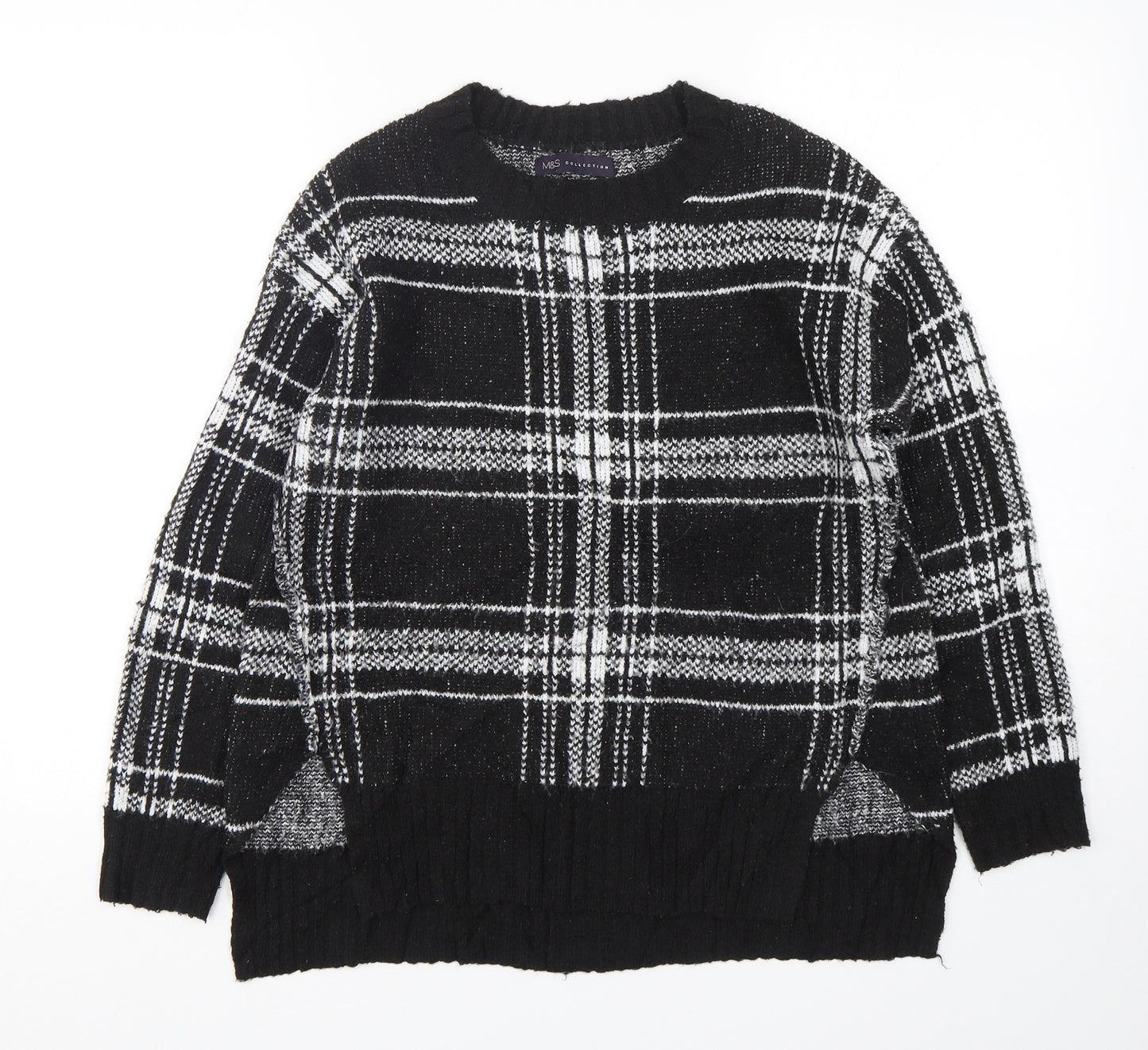 Marks and Spencer Womens Multicoloured Round Neck Plaid Acrylic Pullover Jumper Size S