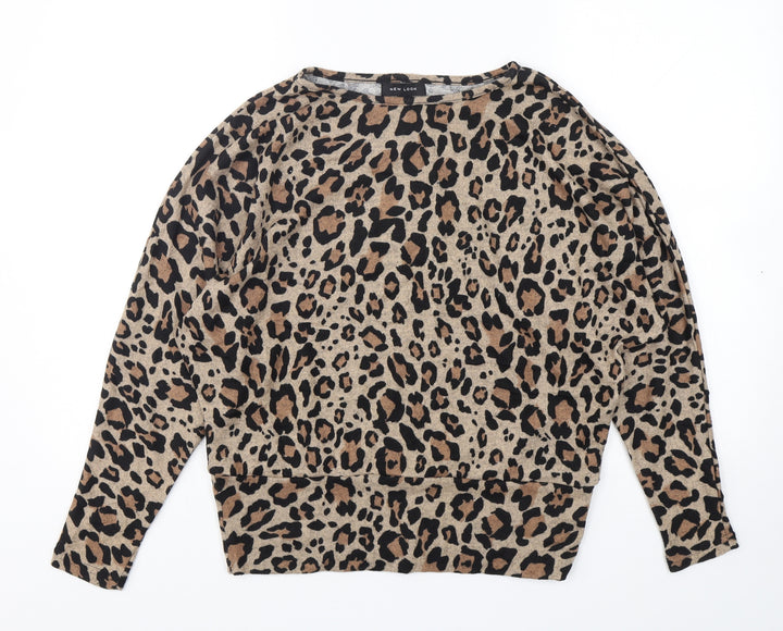 New Look Womens Multicoloured Round Neck Animal Print Polyester Pullover Jumper Size S