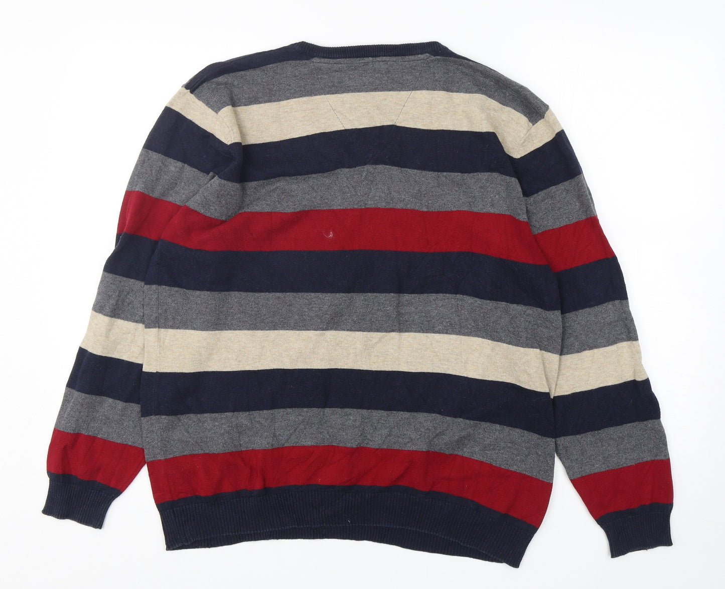 Sand Stone Mens Multicoloured V-Neck Striped Cotton Pullover Jumper Size L