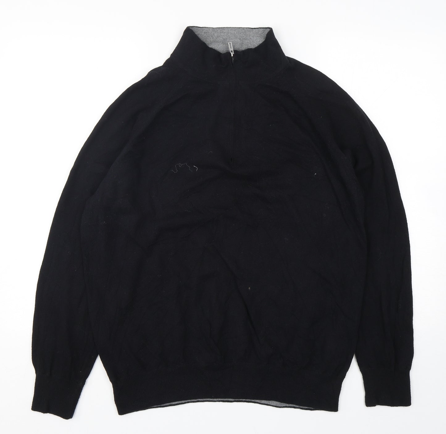 Marks and Spencer Mens Black Mock Neck  Cotton Pullover Jumper Size L