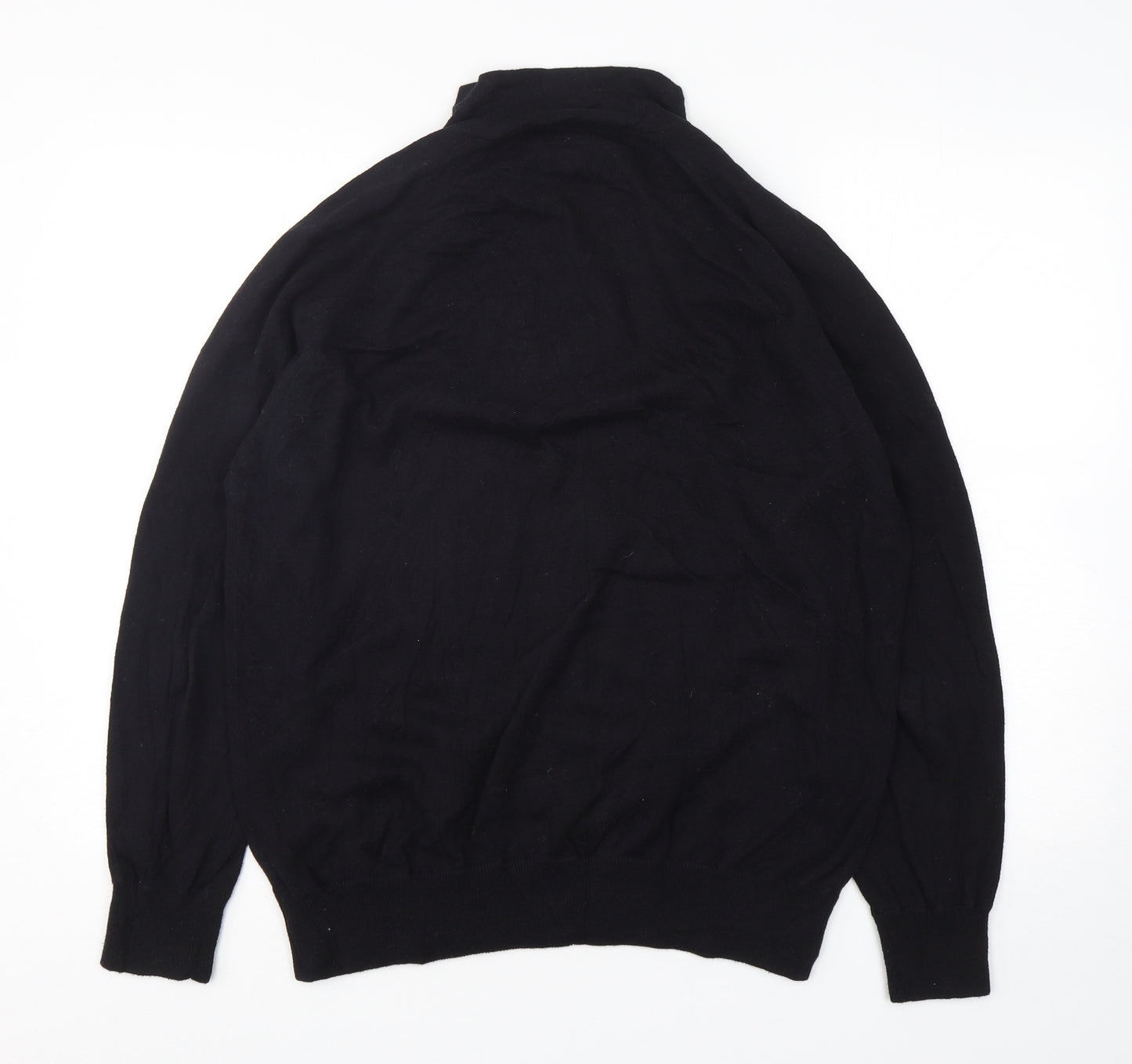Marks and Spencer Mens Black Mock Neck  Cotton Pullover Jumper Size L