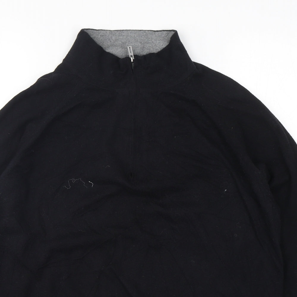 Marks and Spencer Mens Black Mock Neck  Cotton Pullover Jumper Size L
