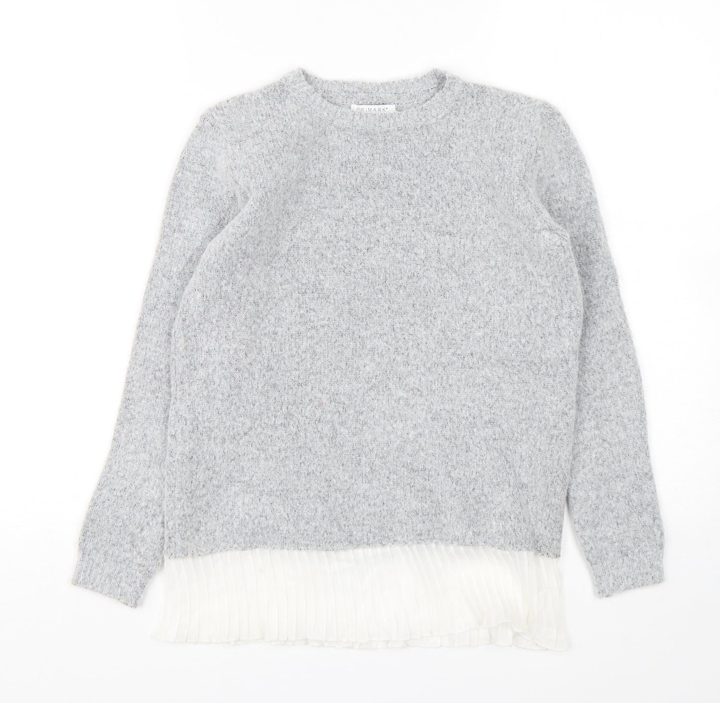 Primark Girls Grey  Acrylic Basic T-Shirt Size 11-12 Years Round Neck
