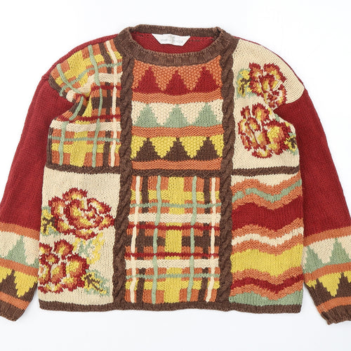Marks and Spencer Womens Multicoloured Round Neck Floral Ramie Pullover Jumper Size 8