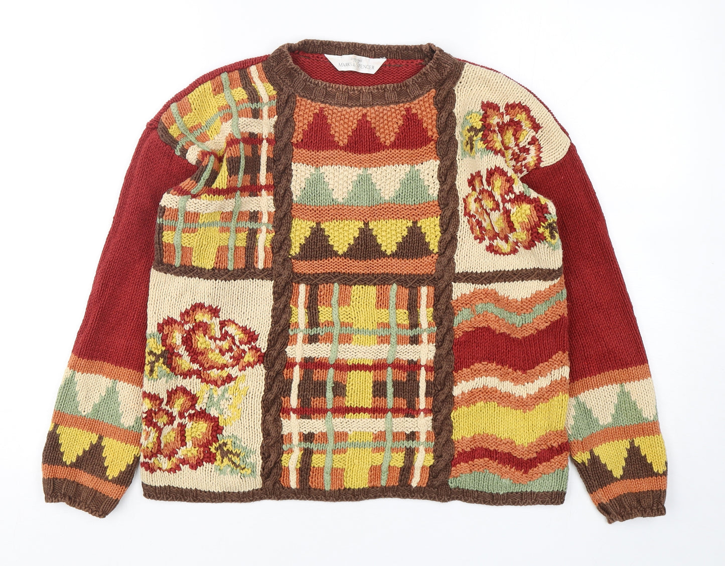 Marks and Spencer Womens Multicoloured Round Neck Floral Ramie Pullover Jumper Size 8