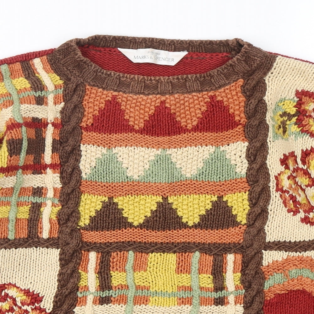 Marks and Spencer Womens Multicoloured Round Neck Floral Ramie Pullover Jumper Size 8