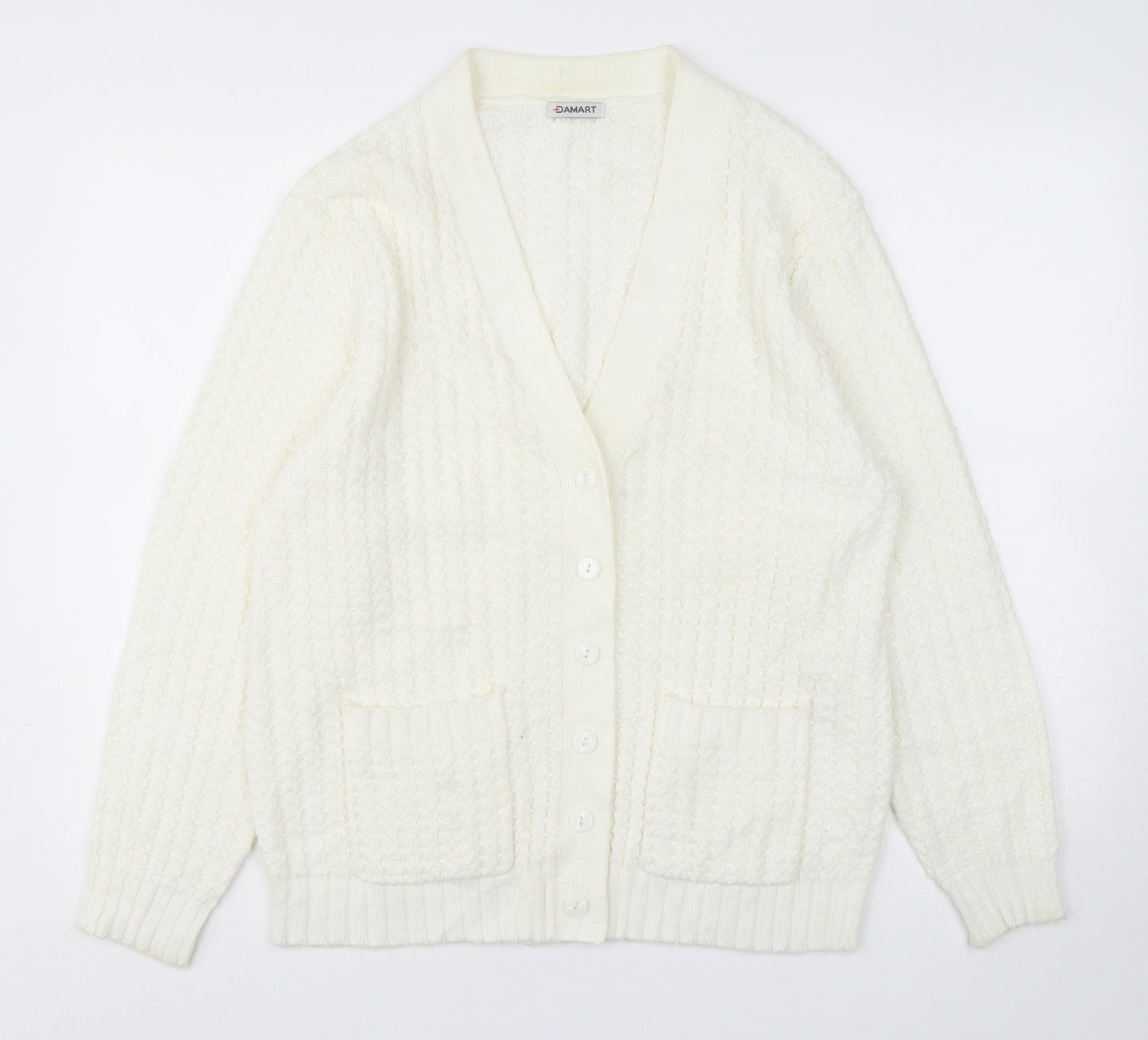 Damart Womens White V-Neck  Acrylic Cardigan Jumper Size 18