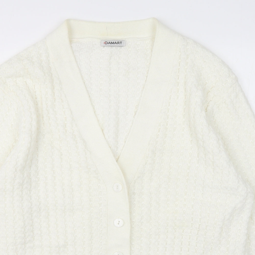 Damart Womens White V-Neck  Acrylic Cardigan Jumper Size 18