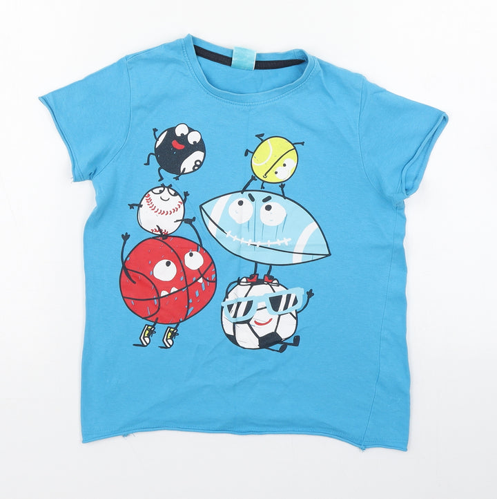 Little Kids Boys Blue 100% Cotton Basic T-Shirt Size 6-7 Years Round Neck Pullover