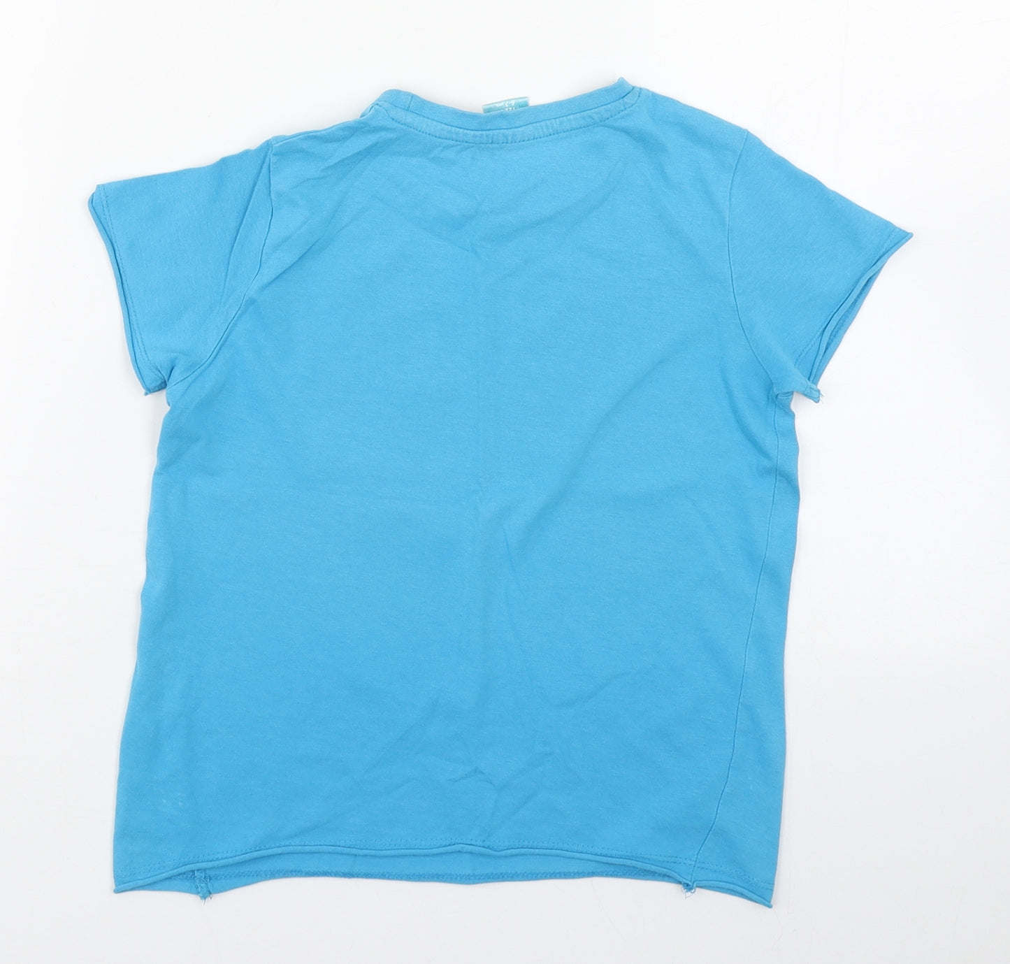 Little Kids Boys Blue  100% Cotton Basic T-Shirt Size 6-7 Years Round Neck Pullover
