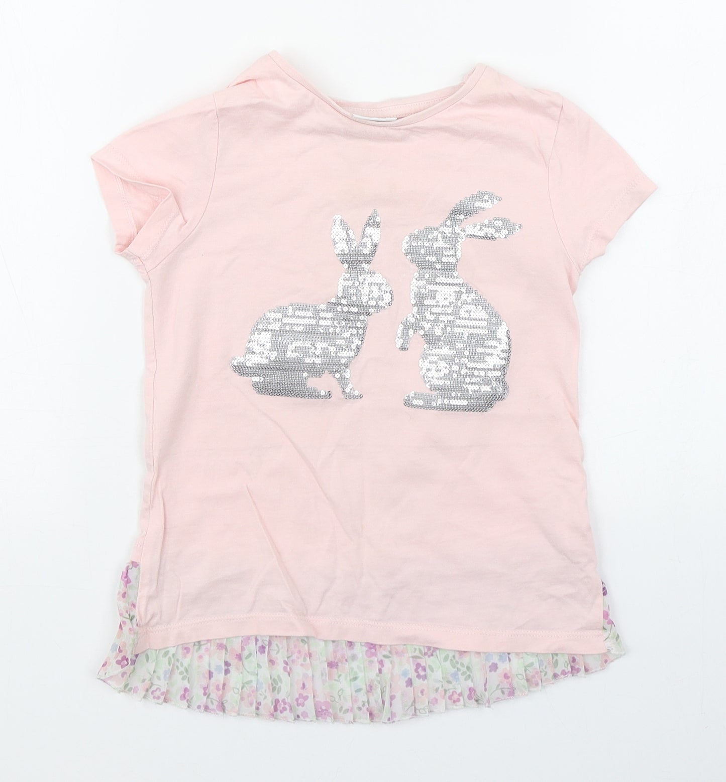 F&F Girls Pink  Cotton Basic T-Shirt Size 5-6 Years Round Neck Pullover