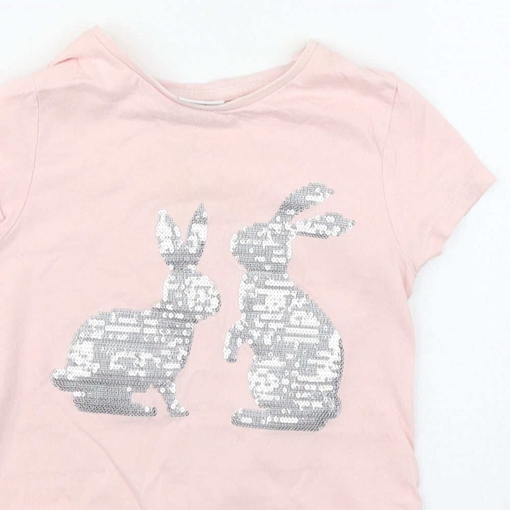 F&F Girls Pink  Cotton Basic T-Shirt Size 5-6 Years Round Neck Pullover