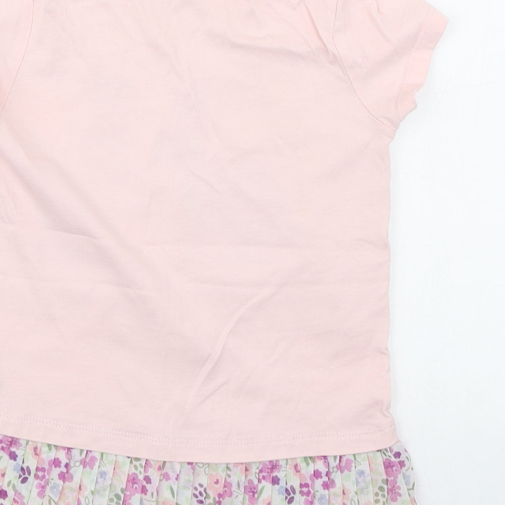 F&F Girls Pink  Cotton Basic T-Shirt Size 5-6 Years Round Neck Pullover