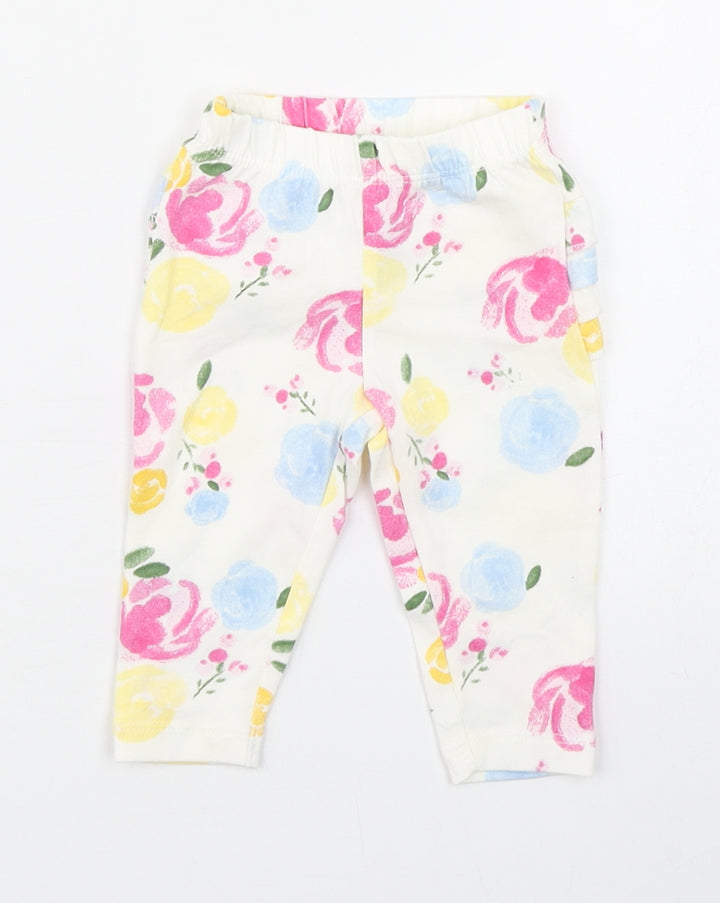 Primark Girls Multicoloured Floral Cotton Jogger Leggings Size 3-6 Months