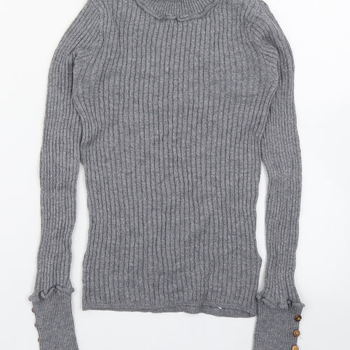 Topshop Womens Grey High Neck  Viscose Pullover Jumper Size 8