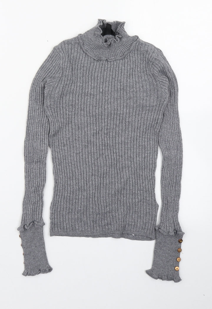 Topshop Womens Grey High Neck  Viscose Pullover Jumper Size 8