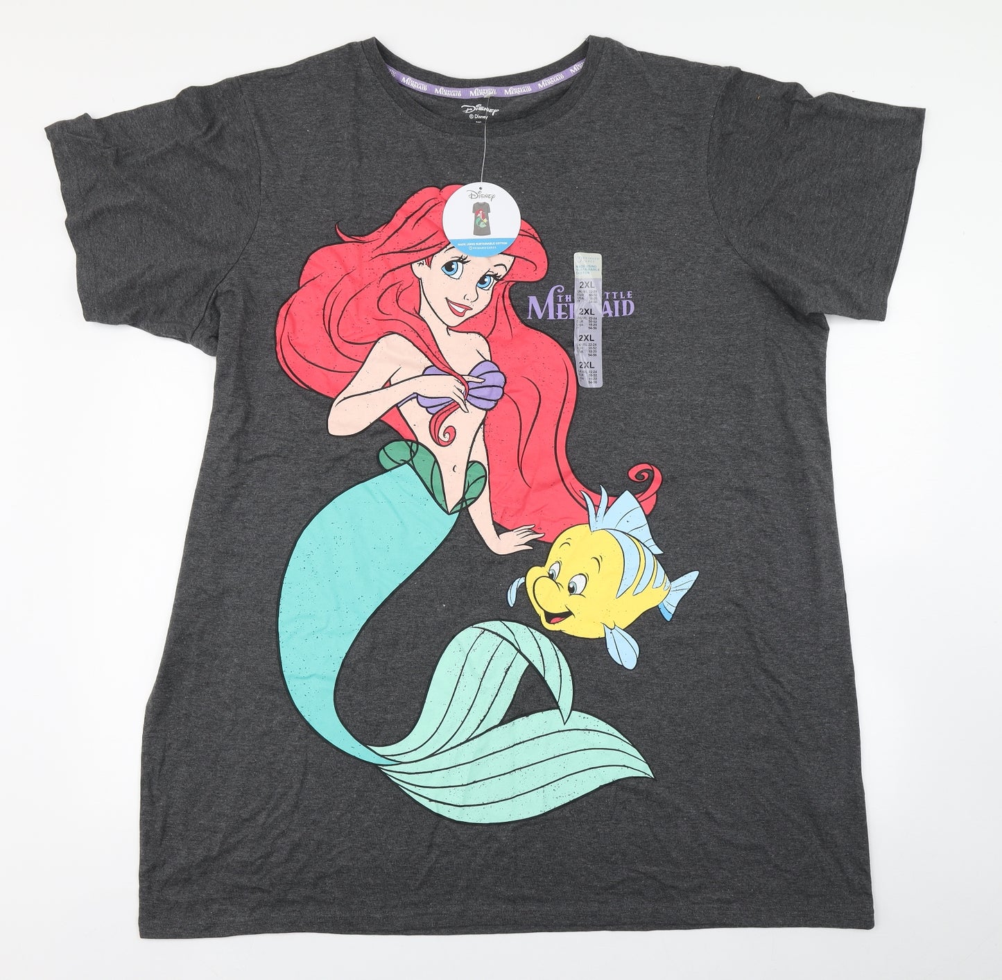 Primark Womens Grey Solid Cotton Top Pyjama Top Size 2XL   - The Little Mermaid