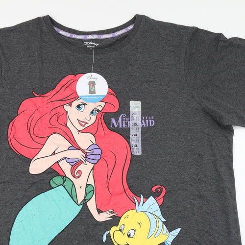 Primark Womens Grey Solid Cotton Top Pyjama Top Size 2XL   - The Little Mermaid