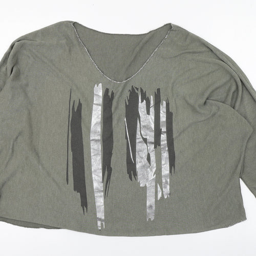 Preworn Womens Green  Viscose Basic T-Shirt Size 8 Boat Neck