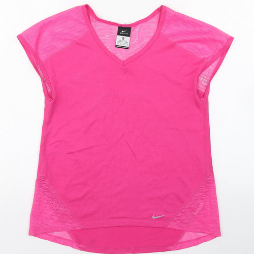 Nike Womens Pink  Polyester Basic T-Shirt Size XS V-Neck Pullover