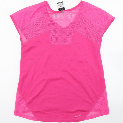 Nike Womens Pink  Polyester Basic T-Shirt Size XS V-Neck Pullover