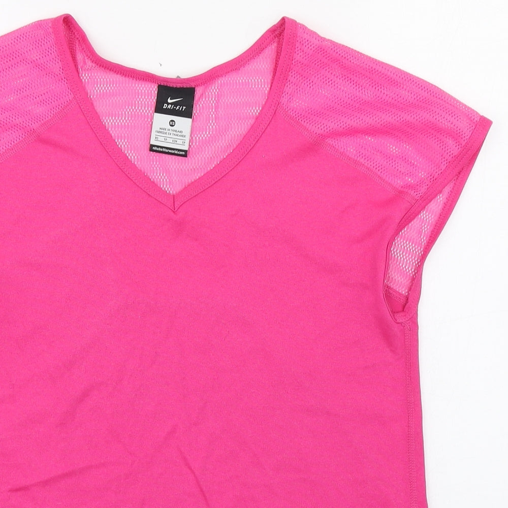Nike Womens Pink  Polyester Basic T-Shirt Size XS V-Neck Pullover