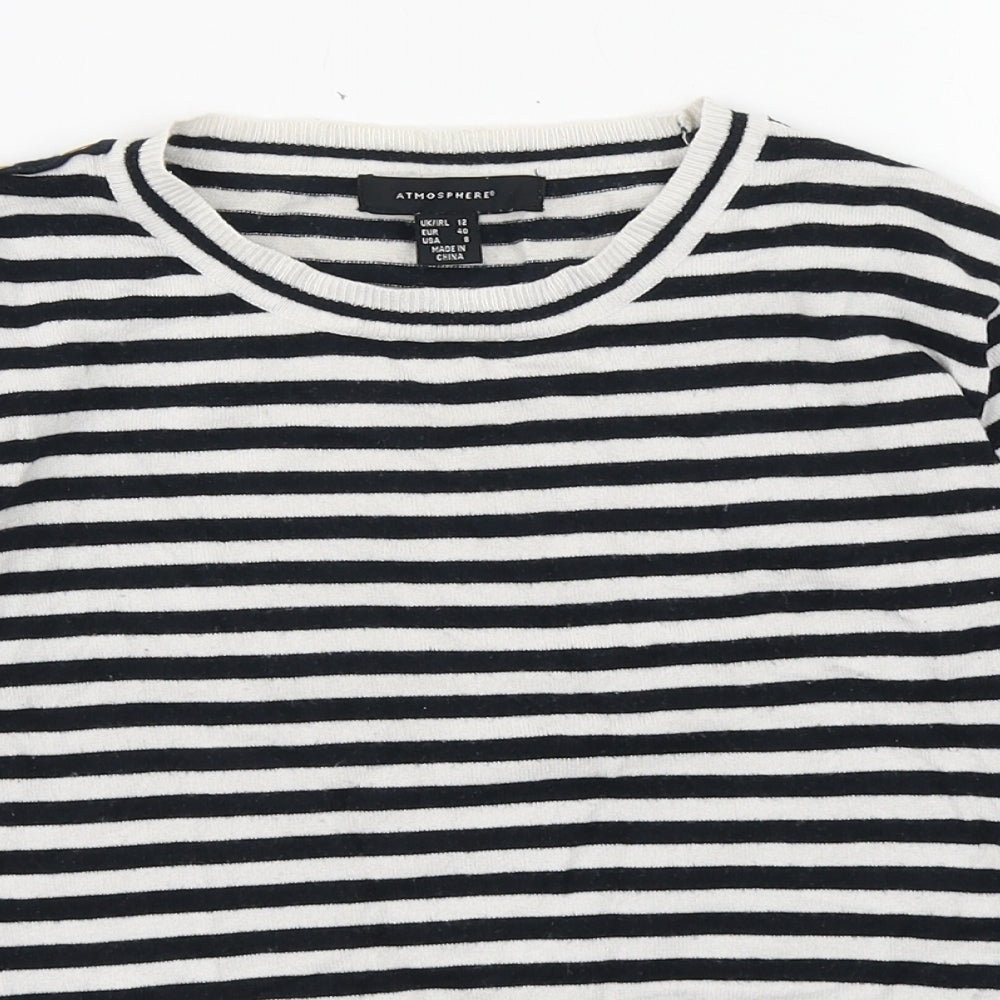 Atmosphere Womens Black Striped Cotton Basic T-Shirt Size 12 Round Neck