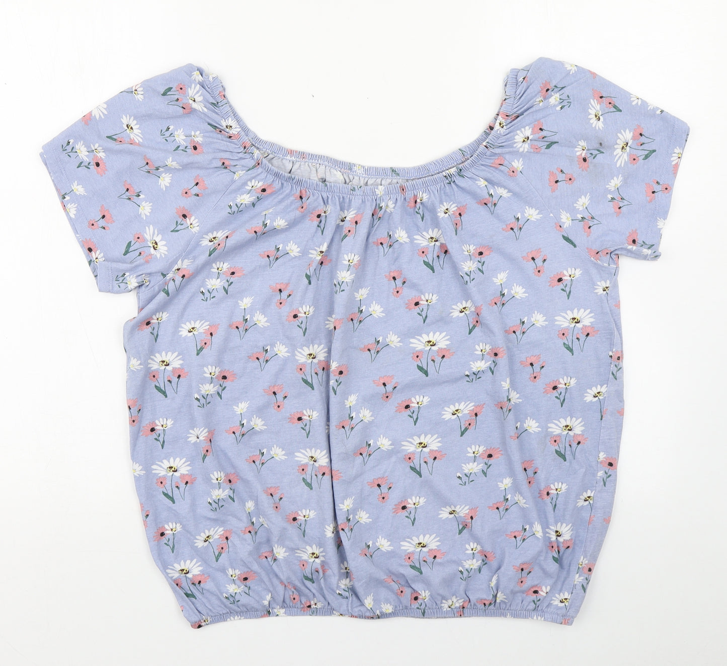 Matalan Womens Blue Floral 100% Cotton Basic Blouse Size 14 Off the Shoulder